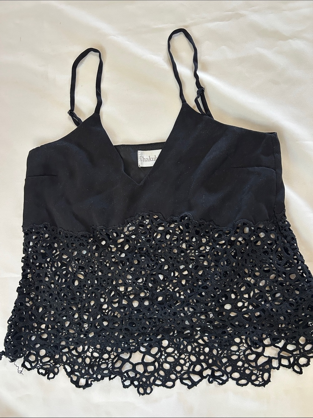 Shakuhachi Black Lace-Hem Spaghetti Strap Cami